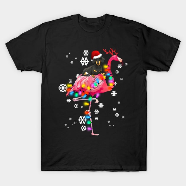 Dachshund riding Flamingo Christmas T-Shirt by wheeleripjm